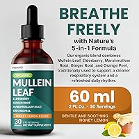 Vista 2 de 5-in-1 Mullein Drops for Bronchial and Respiratory Support with Mullen Leaf Extract Lung Supplement - Mullein Tincture with Elderberry and Ginger