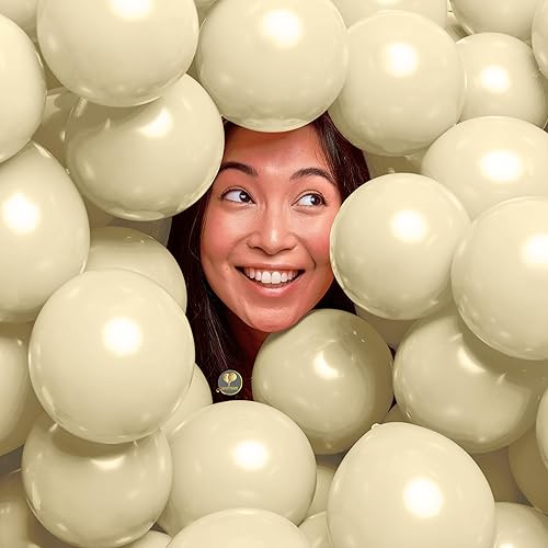 AFTERLOON - Globos biodegradables color crema de 5 pulgadas, paquete de 100 mini 100 unidades de flotadores de látex extra fuerte grueso para helio,