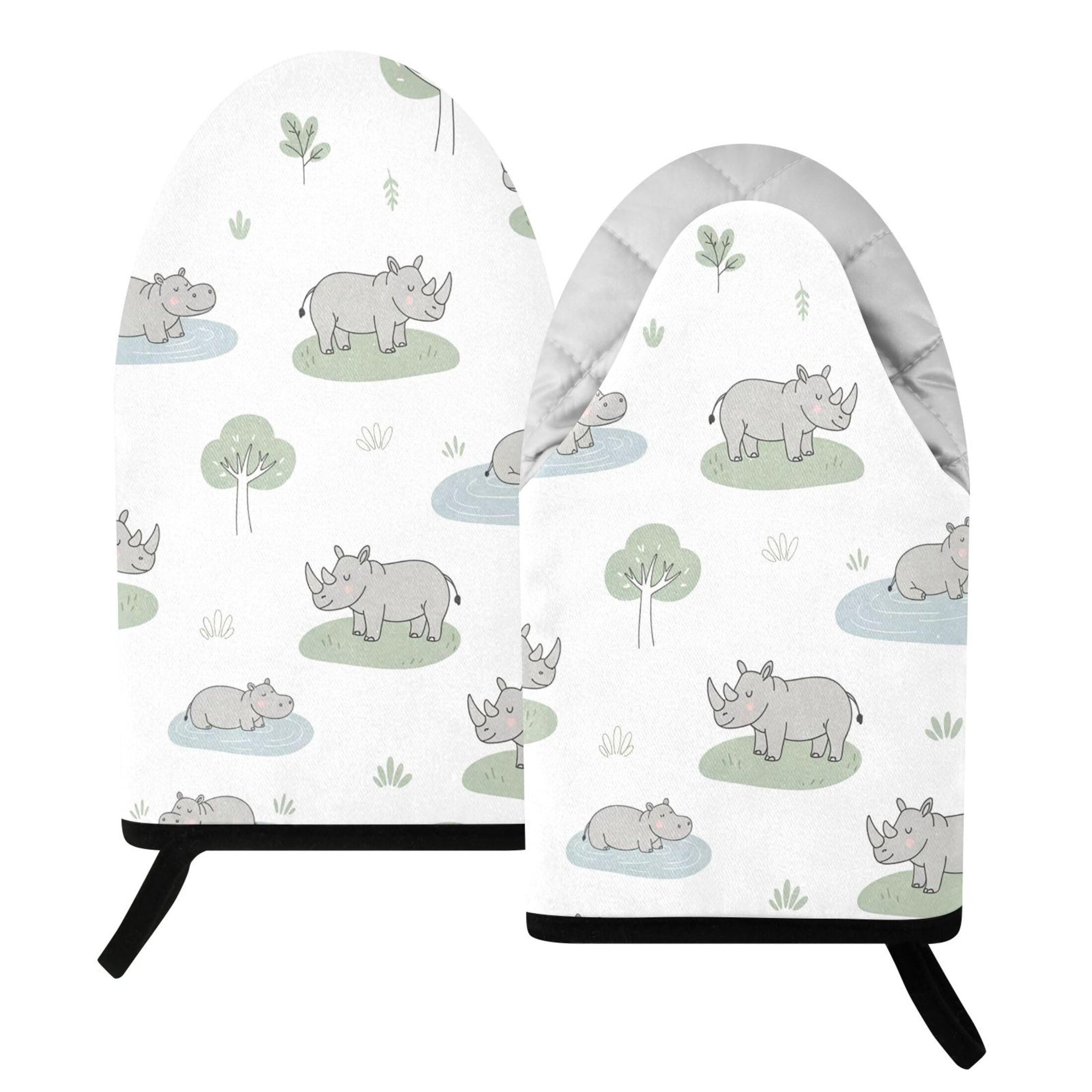 Kutsu Hippo Oven Mitts for Kitchen, Heat Resistant Cotton Oven Gloves for BBQ Baking Cooking, Breathable Kitchen Essentials, 2 pcs