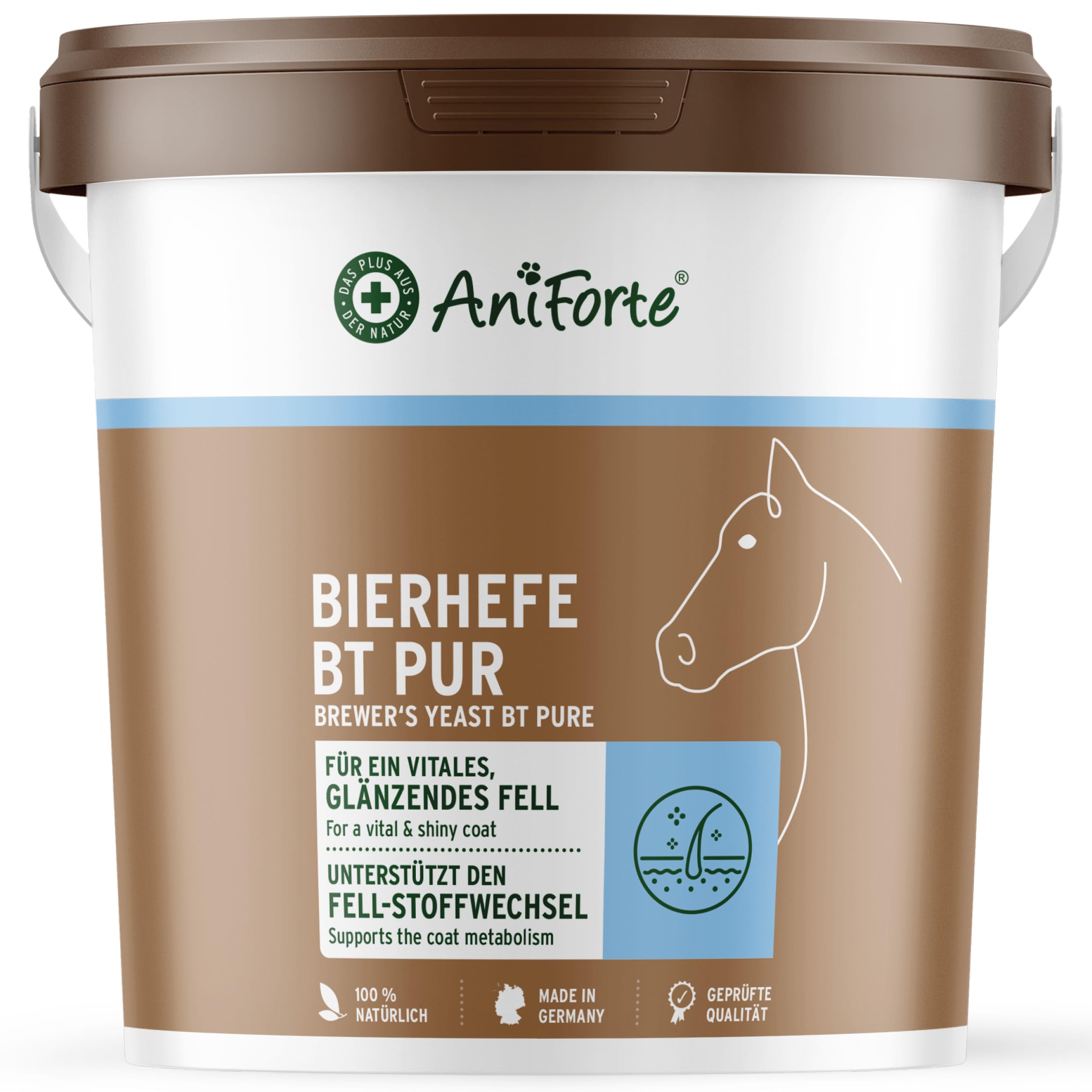 AniForte Bierhefe Pferd 5kg – BT Pur, für glänzendes Fell, Haut & Fell-Stoffwechsel, mit Biotin & Zink, für Magen, Darm & Darmflora, naturbelassen, XXL-Vorrat, auch für Hunde geeignet