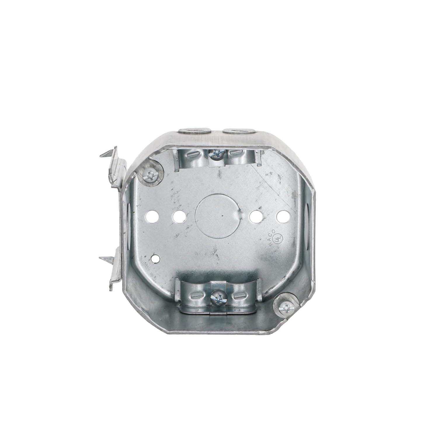 Hubbell Raco 4 in. Octagon Box, Drawn, 2-1/8 in. Deep, Two 1/2 in. KO's & NMSC Clamps, TS Bracket, Gray, (176)