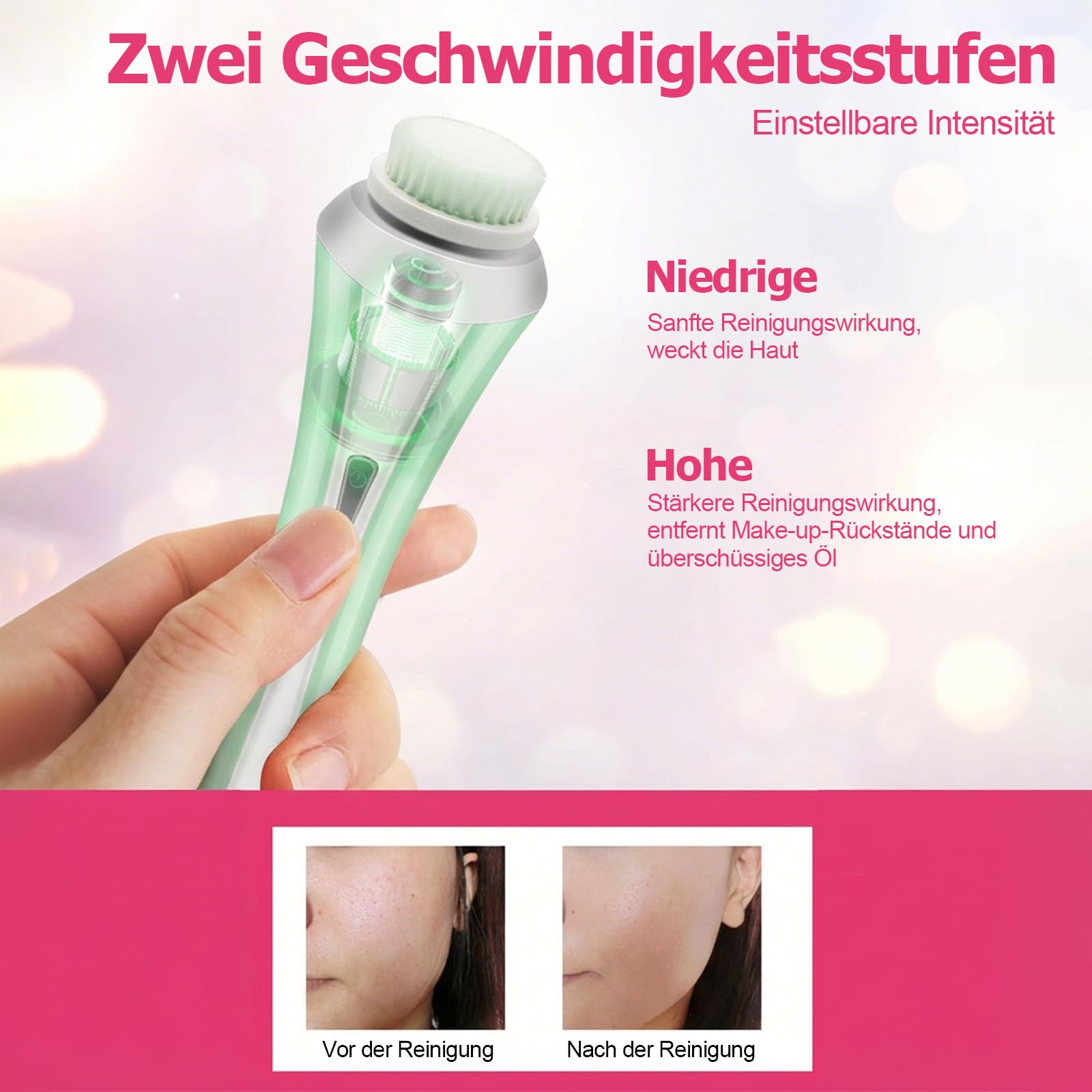 Cepillo eléctrico de limpieza facial 4 en 1, cabezales intercambiables para exfoliación, limpieza, masaje, 2 velocidades, IPX4 a prueba de salpicaduras, recargable con base, para todo tipo de piel