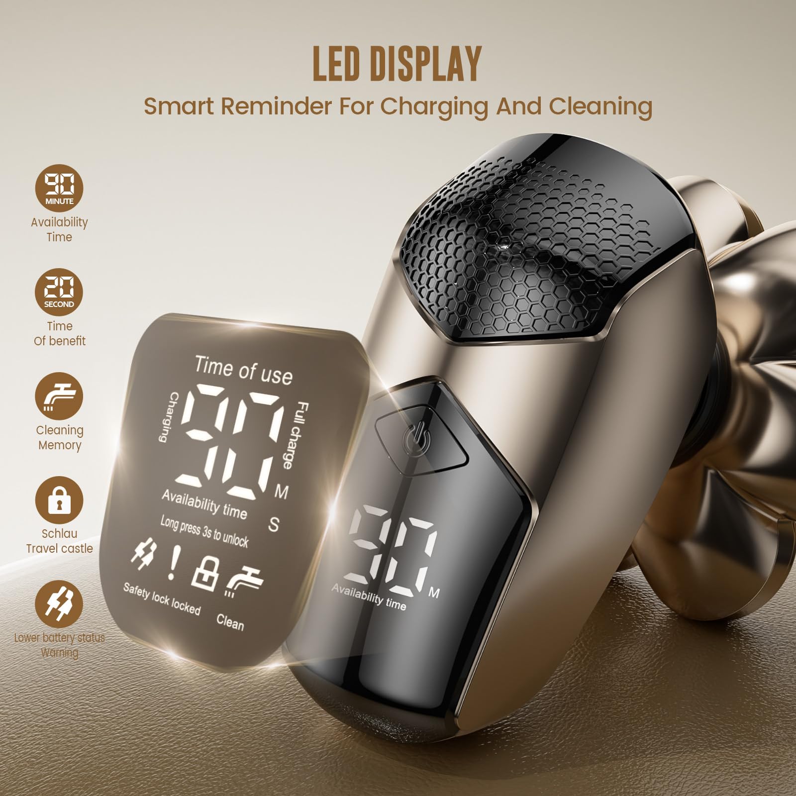 Afeitadoras eléctricas de cabeza para hombres: maquinilla de afeitar eléctrica impermeable IPX7 para hombres calvos - Afeitadora giratoria 7D con pantalla LED - Juego de aseo recargable