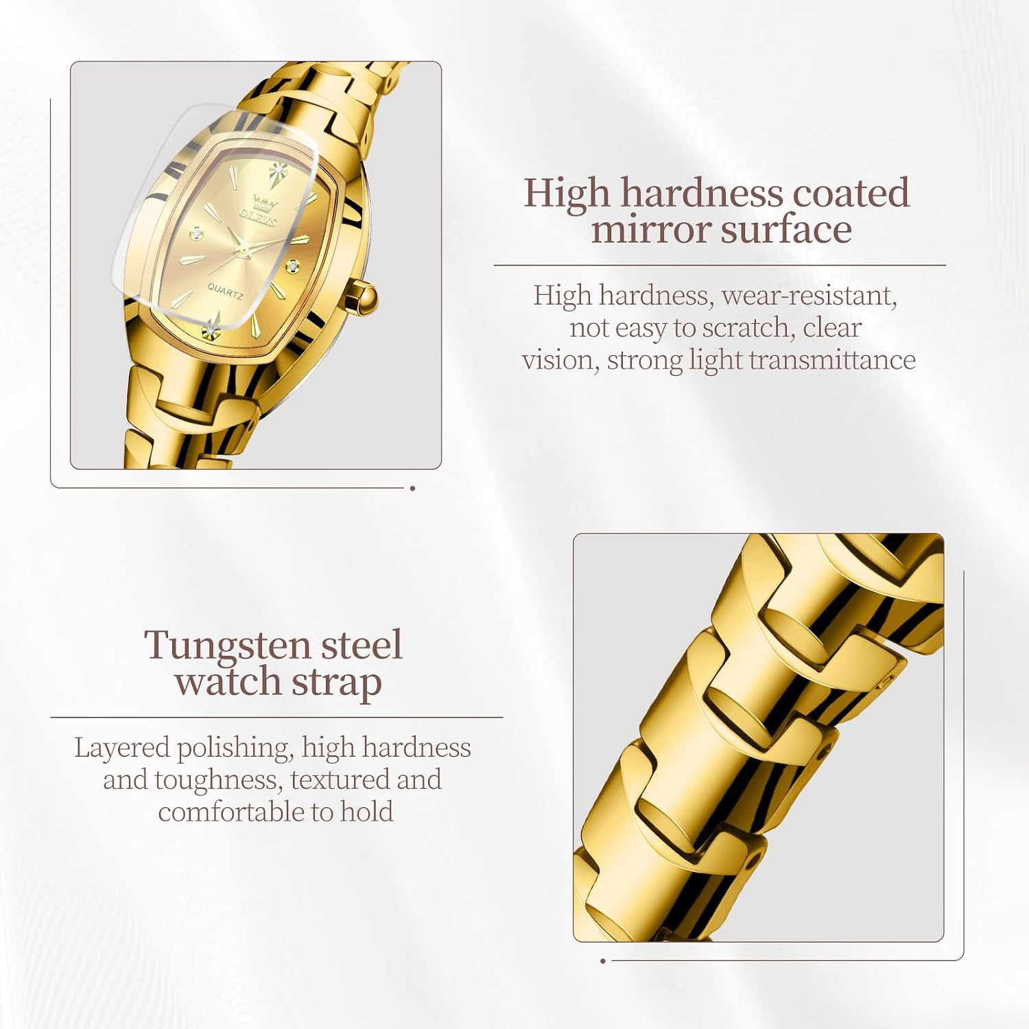 OLEVS Watches for Women Tungsten Steel Band Ladies Watches for Small Wrists Fashion Water Resistant Women's Analog Watch Easy Read Dressy Womens Watch Causal with Relojes para Mujer