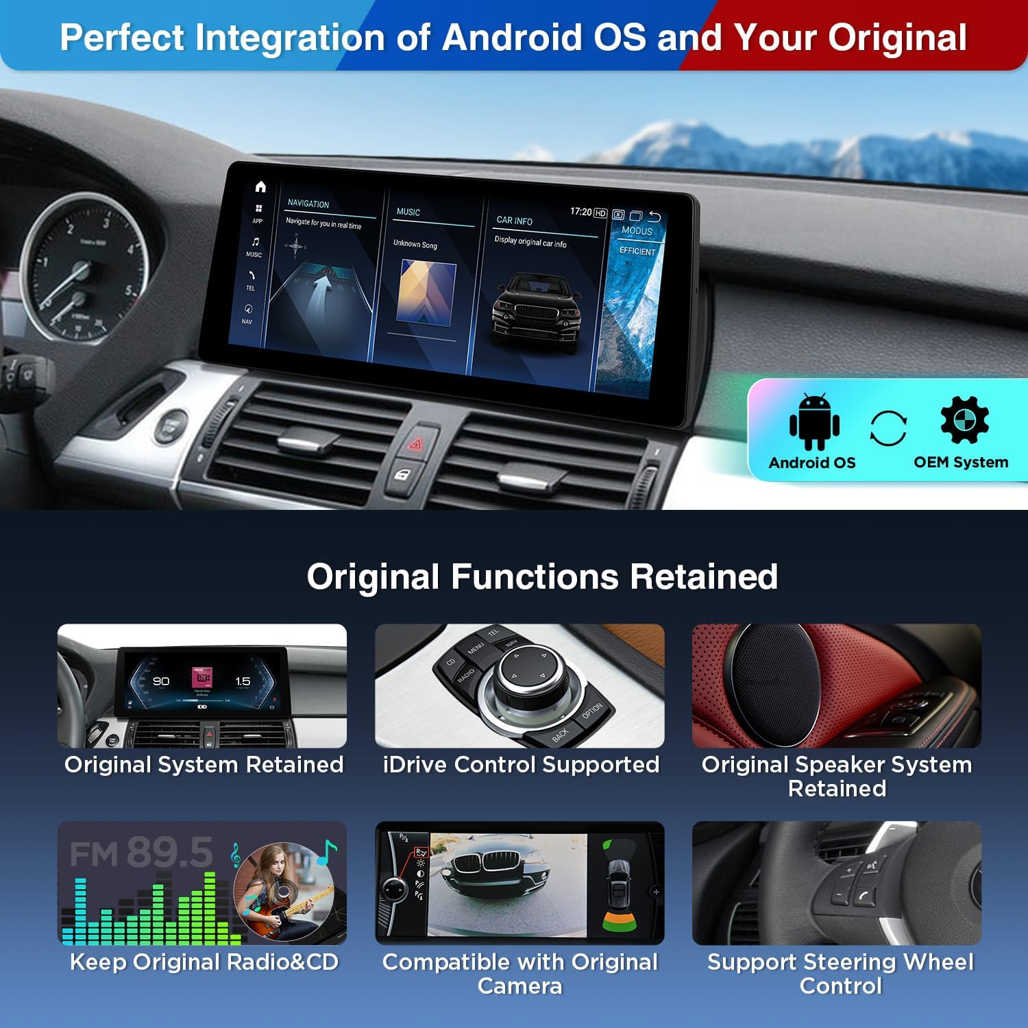 XTRONS 12.3 Inch Android 14 Qualcomm 680 Car Stereo for BMW X5 E70 / X6 E71 (2011-2013) CIC System, IPS Touch Screen 8+128GB Car Radio GPS Navigation Support Wireless CarPlay Android Auto