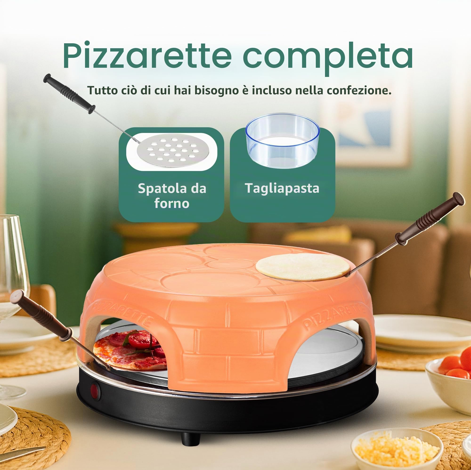 Emerio PIZZARETTE PO-115847.1 - Forno per pizza "PIZZARETTE l'originale, in terracotta fatta a mano, nuovo design PRE-BAKE, per mini pizza
