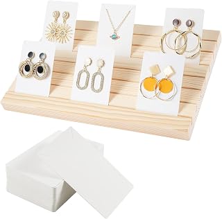 Wooden Earring Display Stand - Portable Holder with 2 Detachable Pegs + 200pcs Cardboard for Selling Earrings & Jewelry Show Business Card Holder (Wood Color)