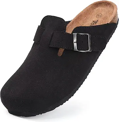Torotto Women's Boston Clogs Cork Footbed Suede Slippers Arch Support Potato Shoes with Adjustable Buckle