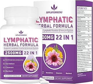 Lymphatic Drainage Supplements, Herbal Lymph System Support Supplement with Echinacea, Dandelion, Burdock Root, Cleavers & More - Non GMO, Gluten Free - 60 Capsules