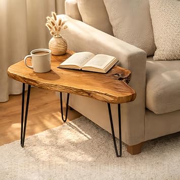 Live Edge Coffee Table for Living Room, About 20" W x 16" D x 17" H Natural Cedar Solid Wood Coffee Table with Metal Hairpin Legs Side Table for Bedroom, Home Office Medium