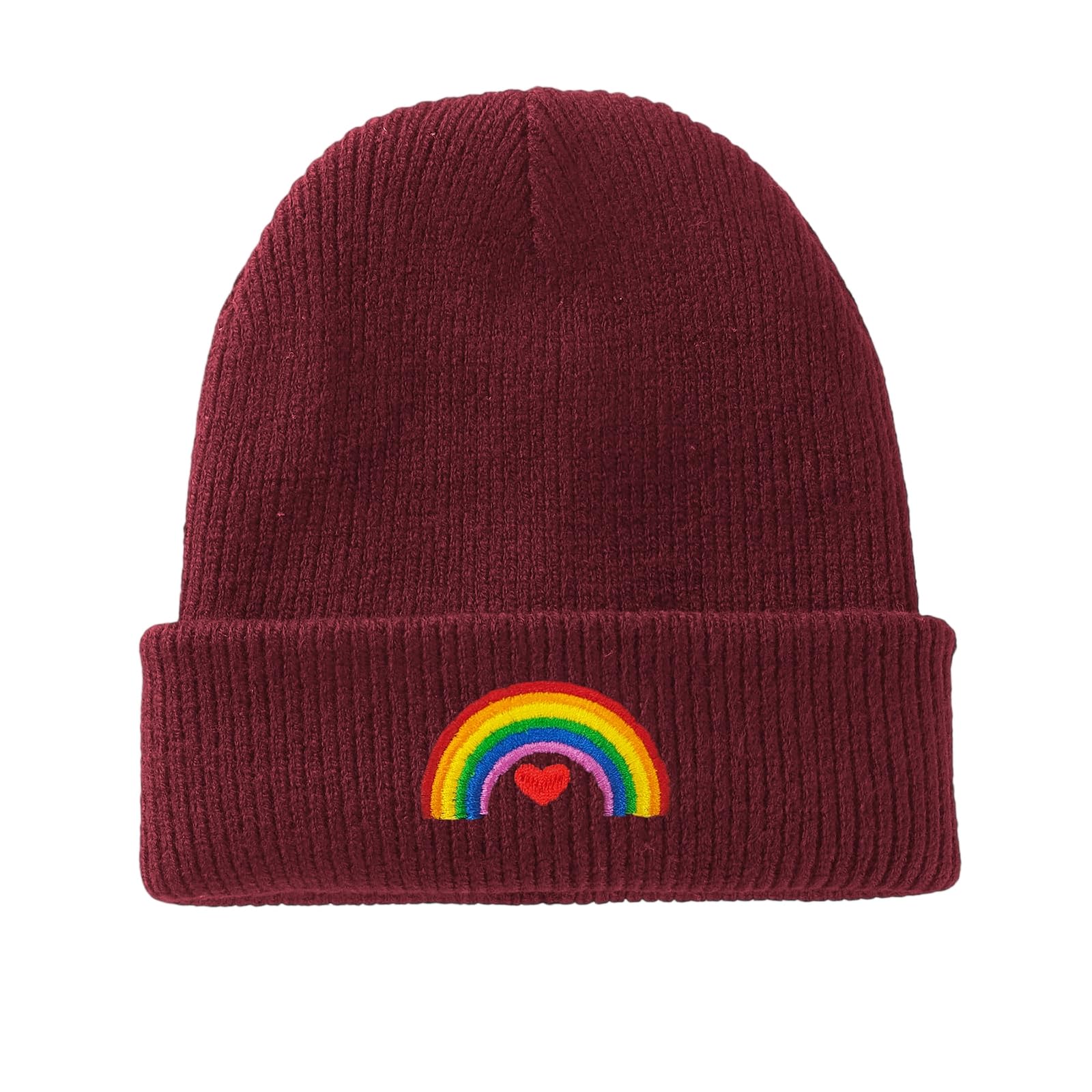 Yuaoeur Unisex Red2 Rainbow Pride Beanie Hat Stretchy Soft Cuffed Wooly Skull Cap With Thick Warm Lining, Winter Hats (Red2)