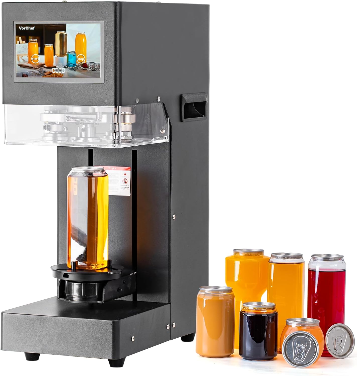 Commercial Soda Can Sealer, Fully Automatic Can Sealing Machine, 2.17in 55MM Can Sealer Machine for Aluminum & Plastic Cans Touch Screen Operation, No Need Cup Mat, Auto-Detect Height