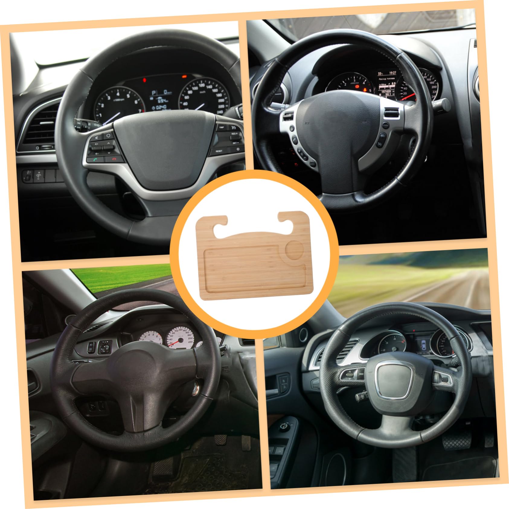 PRETYZOOM Mesa de Bandeja de Madera para Volante de Coche Soporte Estable y Portátil, Organizador Elegante para Botellas y Uso Cómodo en Carretera y Hogar