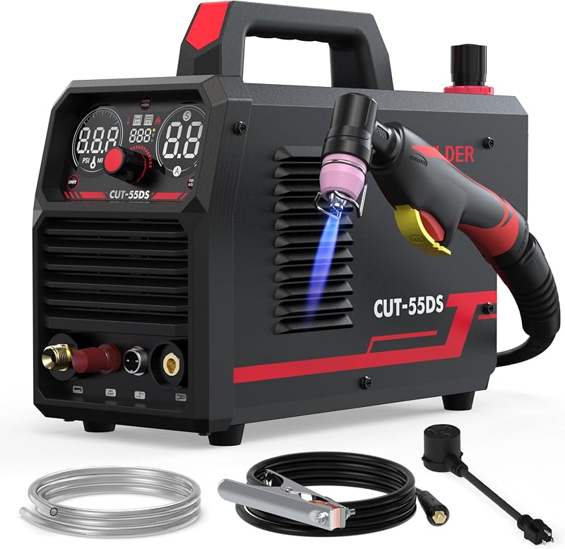 YESWELDER CUT-55HF Plasma Cutter, High Frequency 55Amp Non-Touch Pilot Arc Air Power, Large Digital Display 110/220V Dual Voltage IGBT Inverter Plasma Cutting Machine | Non-Touch Pilot Arc Air Power, Large Digital Display, 110/220V Dual Voltage, IGBT Inverter Plasma Cutting Machine