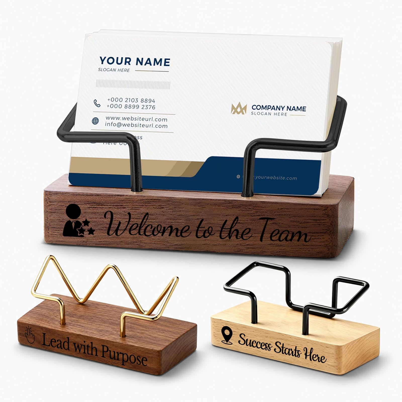 Personalized Business Card Holder for Desk, Custom Wooden Business Card Holder with Engraved Logo Text, Square Business Card Holder Display Stand for Men Women, Office Gifts for Coworkers
