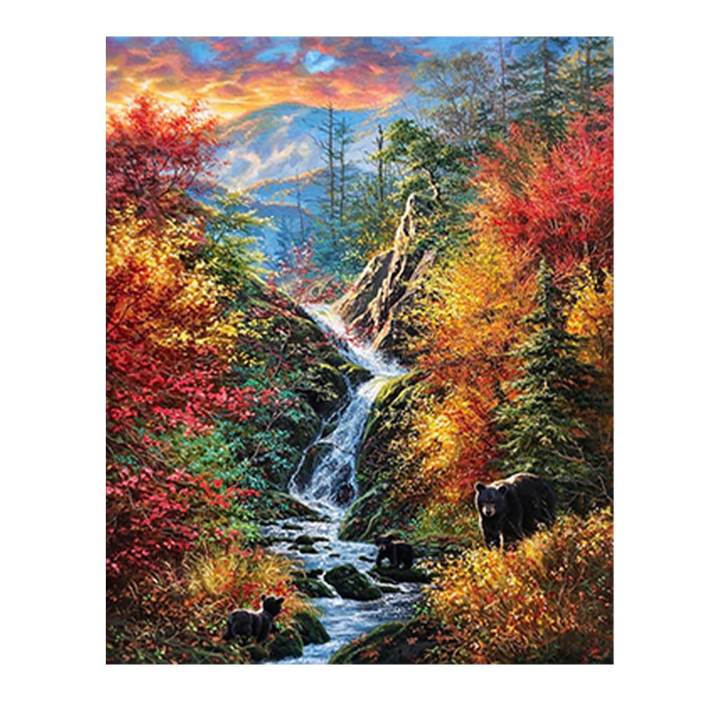 DCIDBEI 40 x 50 cm 5D DIY Diamant Peinture Plein Paysage Forêt Diamond Painting Cascade Grand Carré Point de Croix Kit Loisirs Créatifs Adultes Strass Broderie Diamant Art