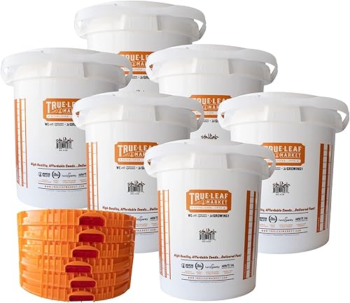 Cubo de 5 galones con tapa de trinquete fácil de poner y quitar - 6 cubos - HDPE, grado alimenticio, libre de BPA - Información de jardinería y