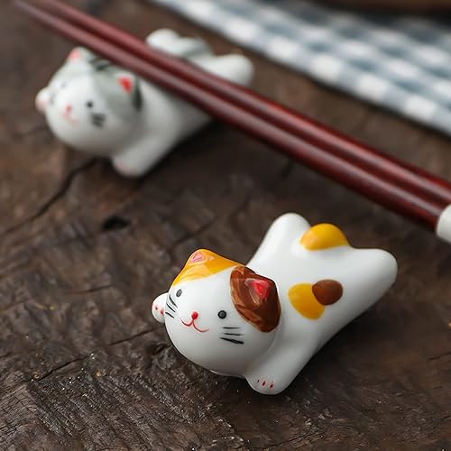 Miniatura 2 de Juego de 5 palillos para gatos, juego de brochas de pintura china, porcelana de estilo japonés, lindo gato de la suerte, soporte de palillos de