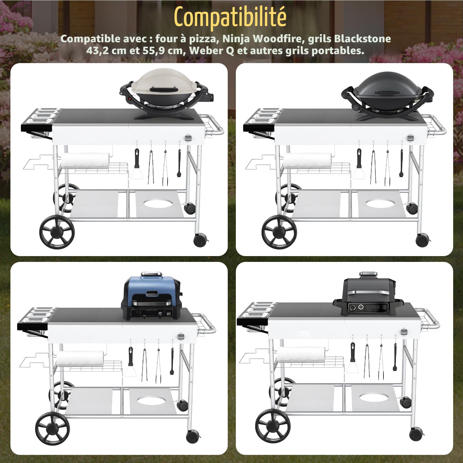Table de four à pizza Ooni Koda/Karu/Fyra 128 x 64 cm support mobile barbecue d'extérieur Blackstone Griddle Cuisinart