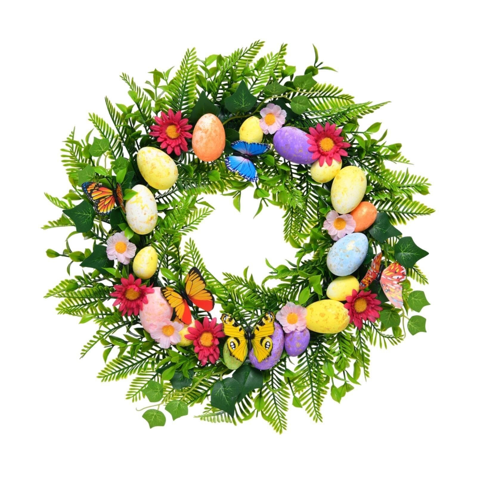 Corona de huevo de Pascua para todas las estaciones, guirnalda colgante para puerta delantera, aro floral para decoración de ventana de primavera
