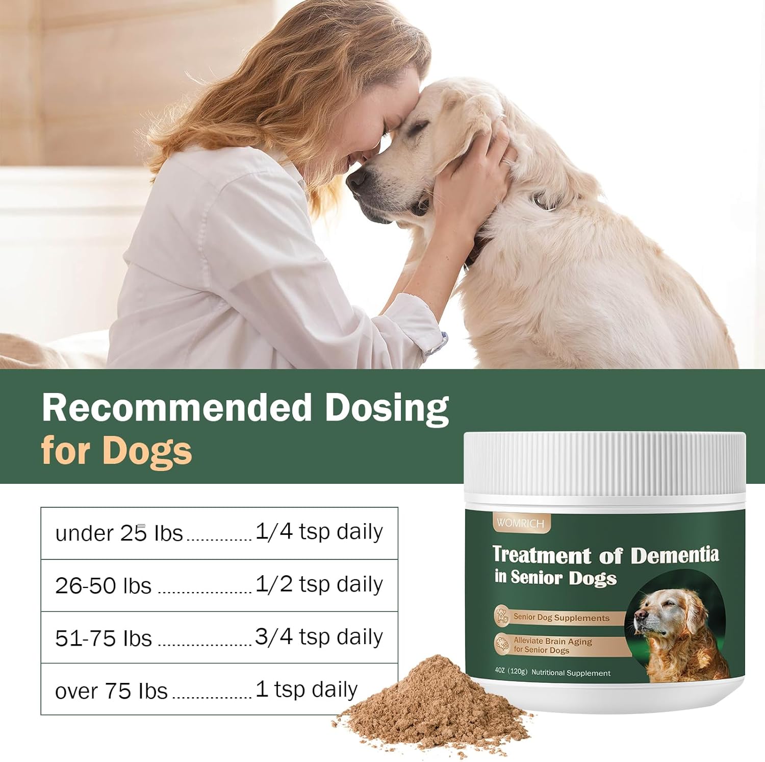 Senior Dog Supplements Dog Dementia Supplement Mushroom Powder for Dogs 120g | Cognitive Supplement for Dogs Addresses Getting Lost, Social Withdrawal | Canine Cognitive Dysfunction