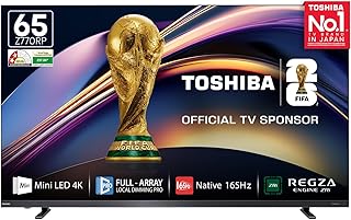TOSHIBA 164 cm (65 Inches) 4K Ultra HD Smart Mini LED QLED TV | 165Hz Game Mode, Dolby Atmos | ZR 2.1.2 CH, 77W Speakers with Sub Woofer | HDR10+ | REGZA Engine ZRi | VIDAA OS | 65Z770RP (Black)