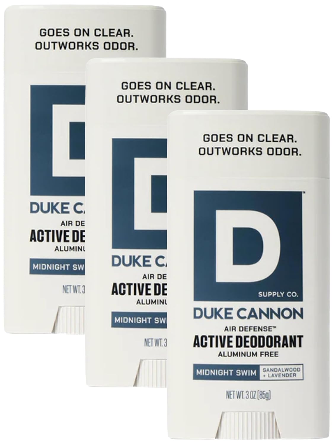 Duke Cannon Midnight Swim Aluminum-Free Deodorant for Men - Air Defense, Sandalwood + Lavender Scent, 3 oz – Long-Lasting, Clear Glide, Skin-Soothing Formula (Pack of 3)