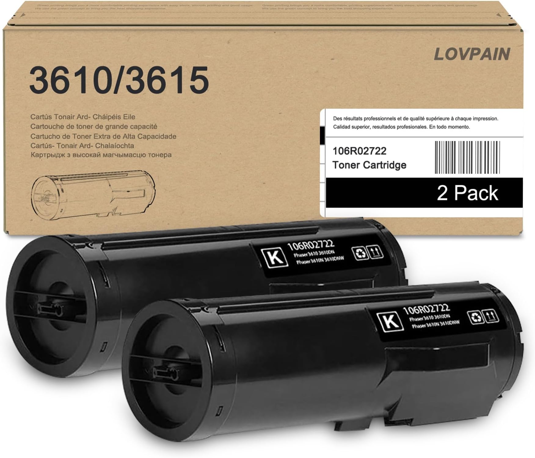 Phaser 3610/3615 Black High Capacity Toner Cartridge 2 Pack (14,500 Pages) - Compatible 106R02722 Toner Cartridge Replacement for Xerox Phaser 3610 3615 M455 P455