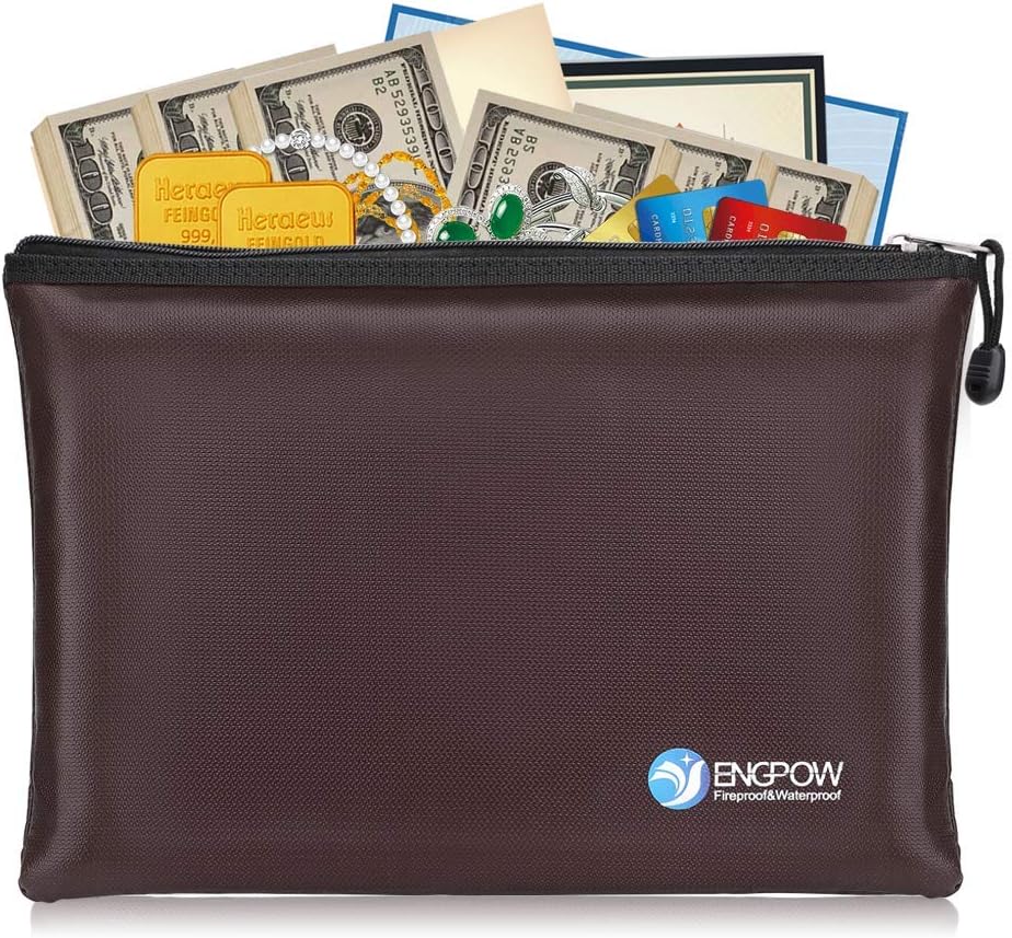 Fireproof Document Bags, ENGPOW A4 Zipper File Pouch,Fire Water
