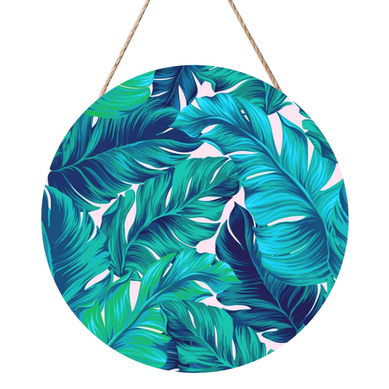 InOmak Tropical Palm, Round Wood Panel Painting 12 in, Wall Hanging Painting For Home