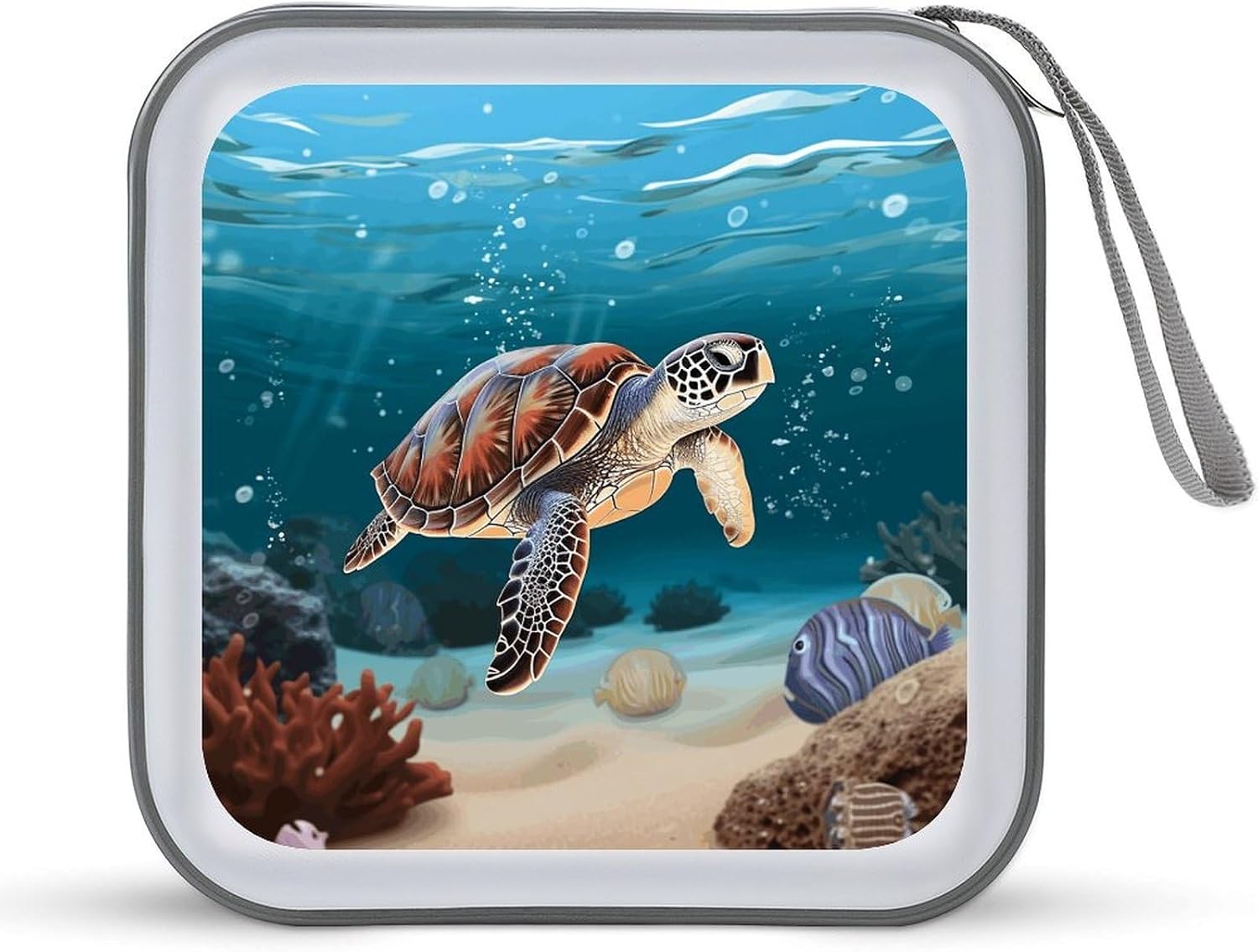 Sea Turtle Swimming CD Case 40 Capacity Protective DVD Cases with Zipper Portable CD Collection Bag DVD Boxes Holder with Handle for Movie Blu Ray Audio Disk Music