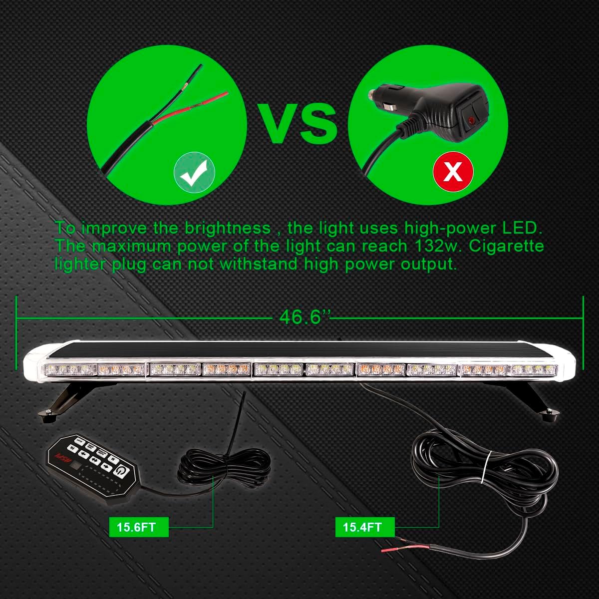 ASPL 47" Low Profile Roof Top Strobe Lights Bar with Controller High Intensity 88 LED Emergency Warning Flashing Traffic Advisor Snow Plow Light for Trucks Vehicles Tow Pickup (Green/White)