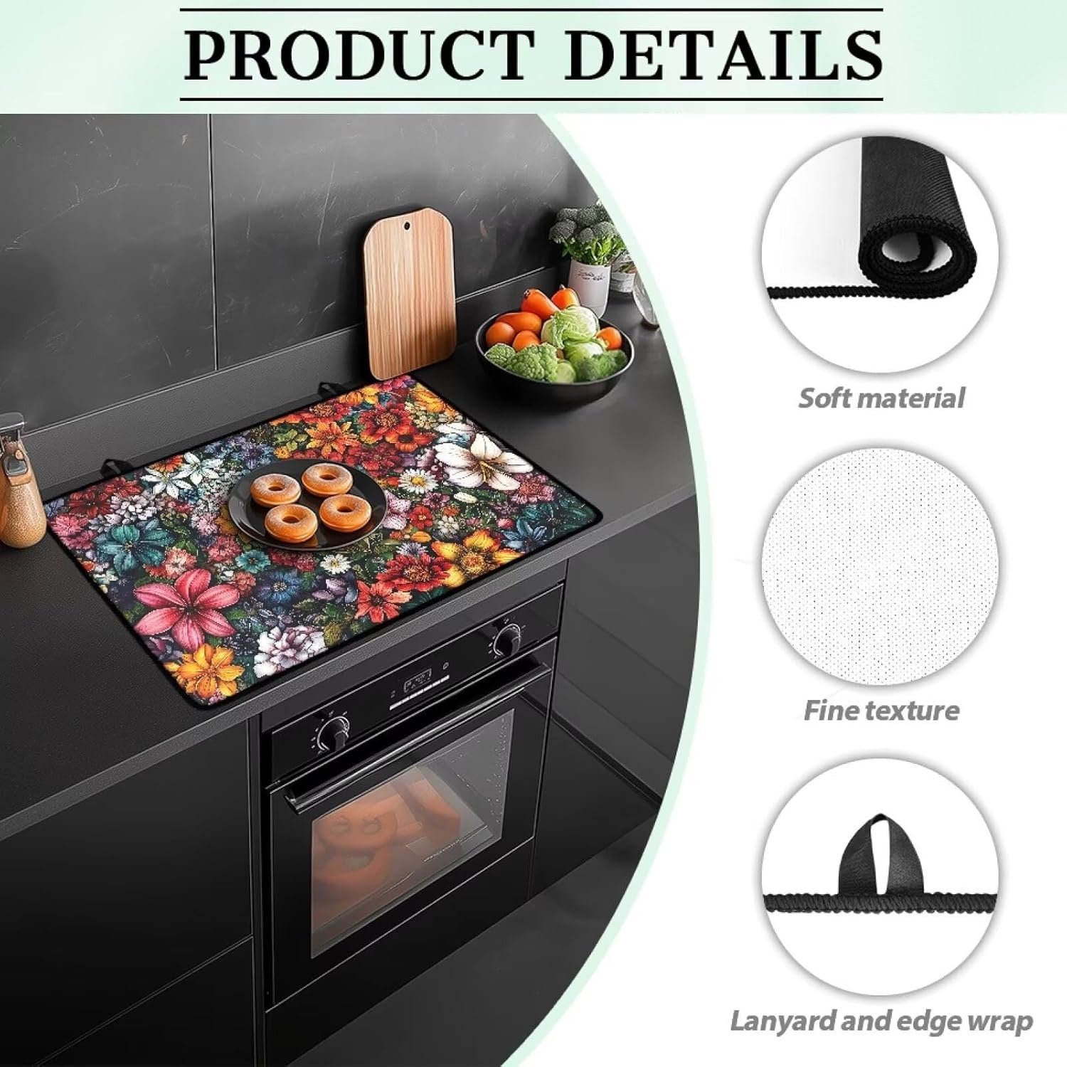 Flower Print Stove Top Covers for Electric Stove,Heat Resistant Glass Top Stove Covers with 2 Hanging Holes, Induction Cooktop Protector 29.18 x 20.98 Inch