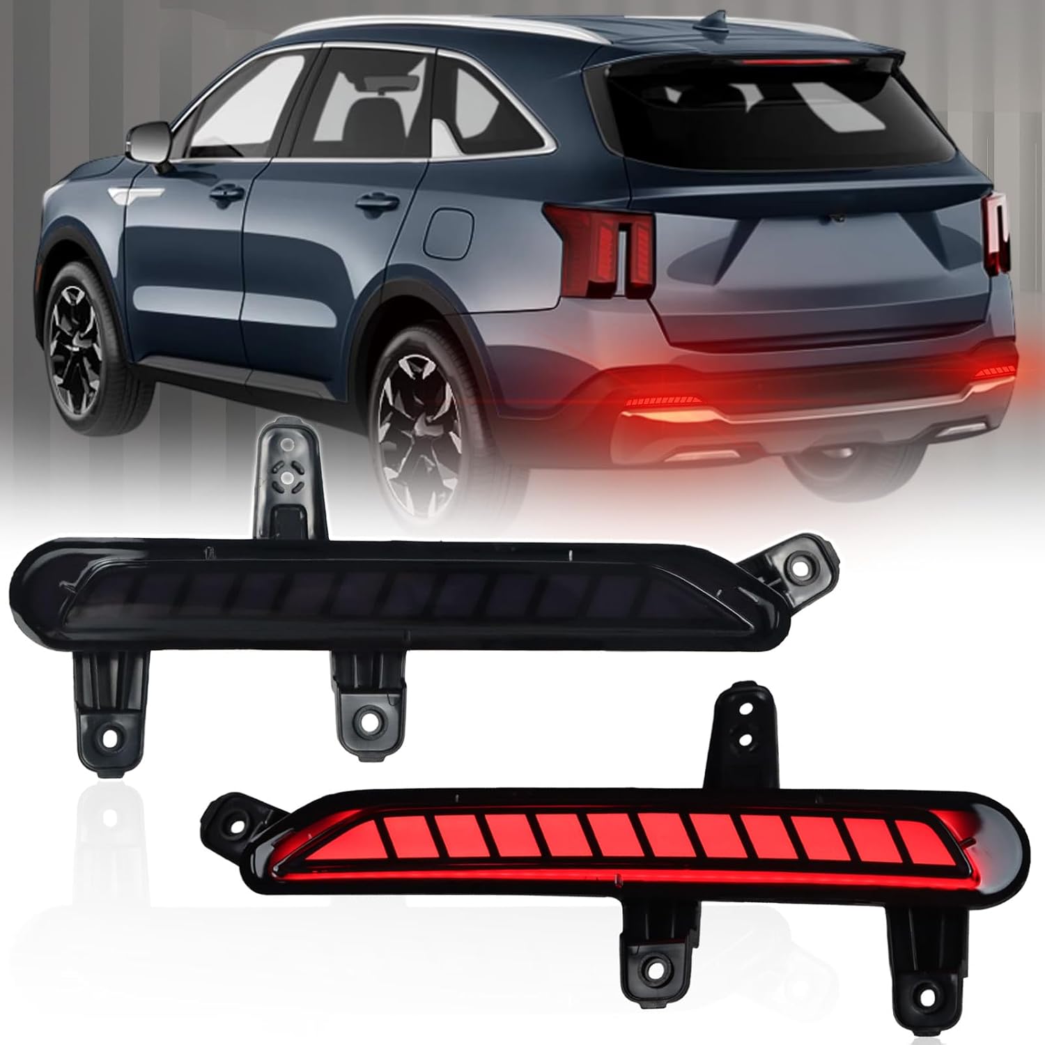 LED Rear Bumper Reflectors Fog Brake Tail Light Lamps Compatible with Kia Sorento 2024-2026 LX EX SX S(Not Fit X-line), Replace Stock Reflector Trim OEM 92405R5500 92406P2500 (Smoked)