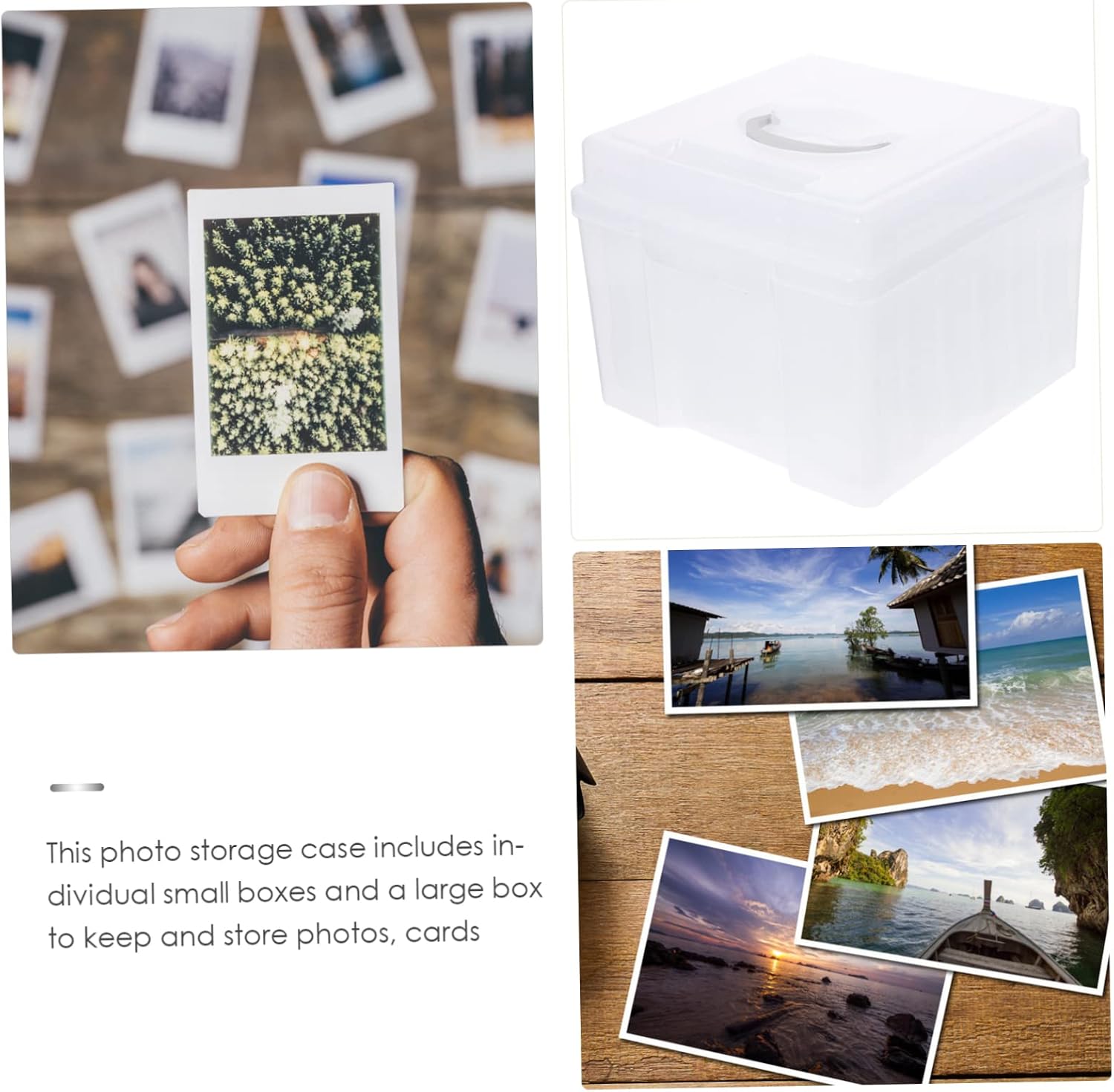 Angoily 1set Multi-functional Photo Storage Organizer Handle Transparent Boxes for Cards Photos Objects and Craft Supplies Portable and Practical for Easy Organization