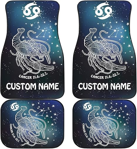 Cancer Zodiac Cars Floor Mats, Cancer Star Sign Car Mats, Cancer Horoscope Mats (with Custom Name, Set of 4)