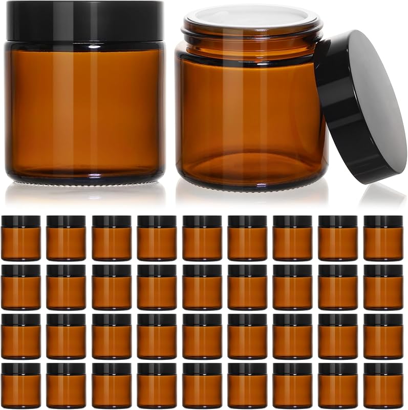 KEYWING Frascos cosméticos recarregáveis de vidro âmbar com tampas pretas, 120 mL, pacote com 36