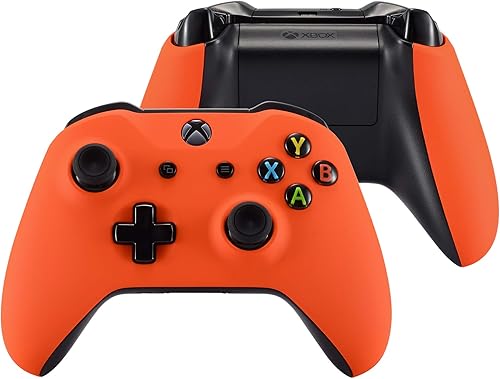 eXtremeRate Soft Touch Top Shell Front Housing Faceplate Replacement Parts with Side Rails Panel for Xbox One X S Controller (Orange)