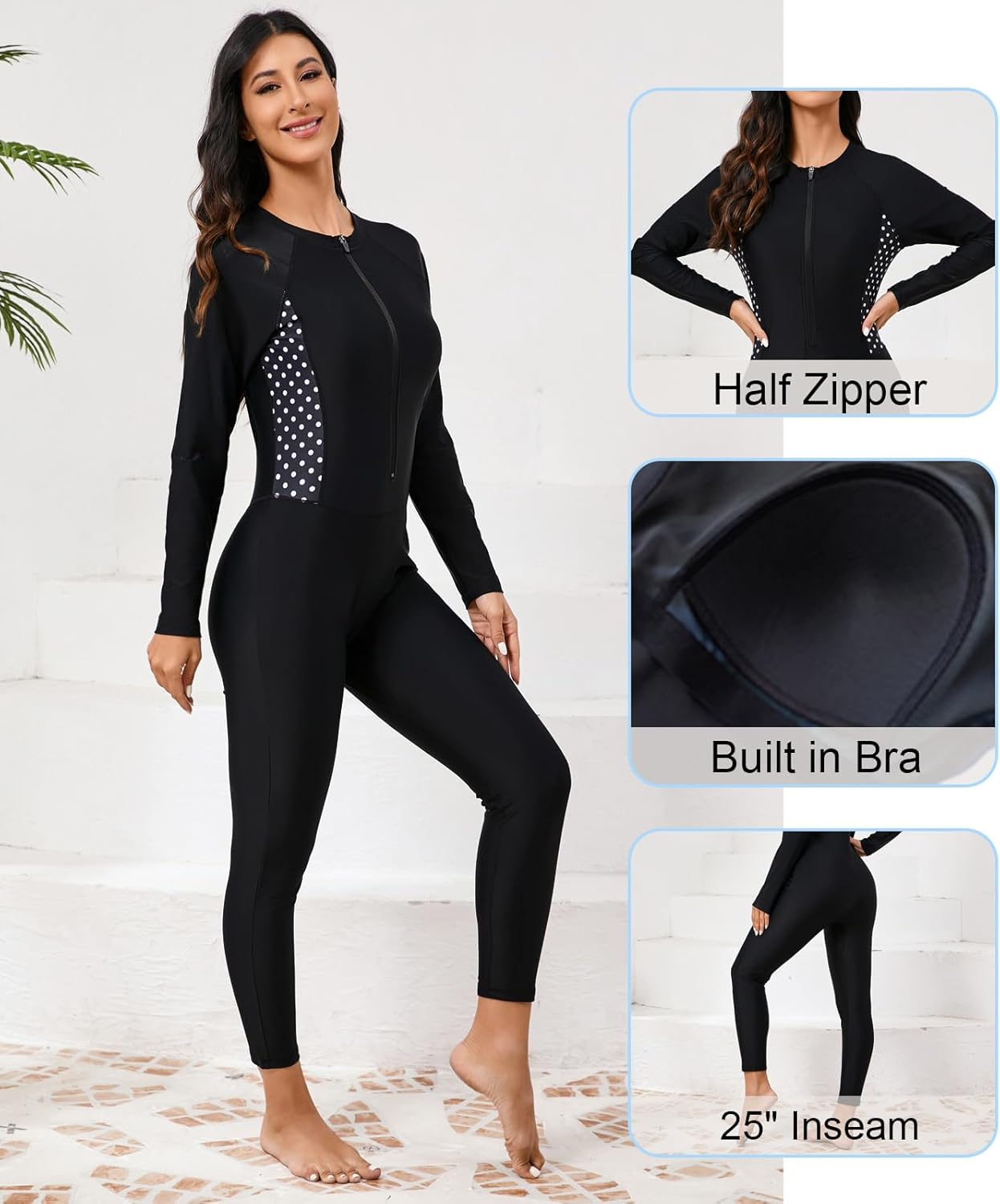 Womens Full Body Rash Guard with Built in Bra Long Sleeve One Piece Swimsuit Upf50+ Zip Front Bathing Suit - Image 4