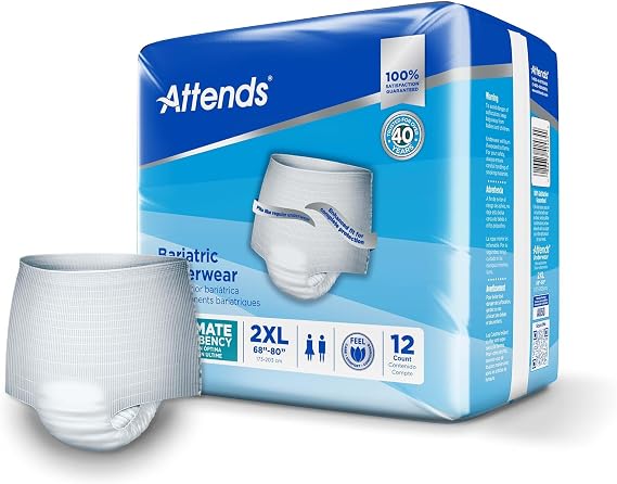 Attends Bariatric Adult Incontinence Underwear, 2X-Large 68, 80 in, 12 ct