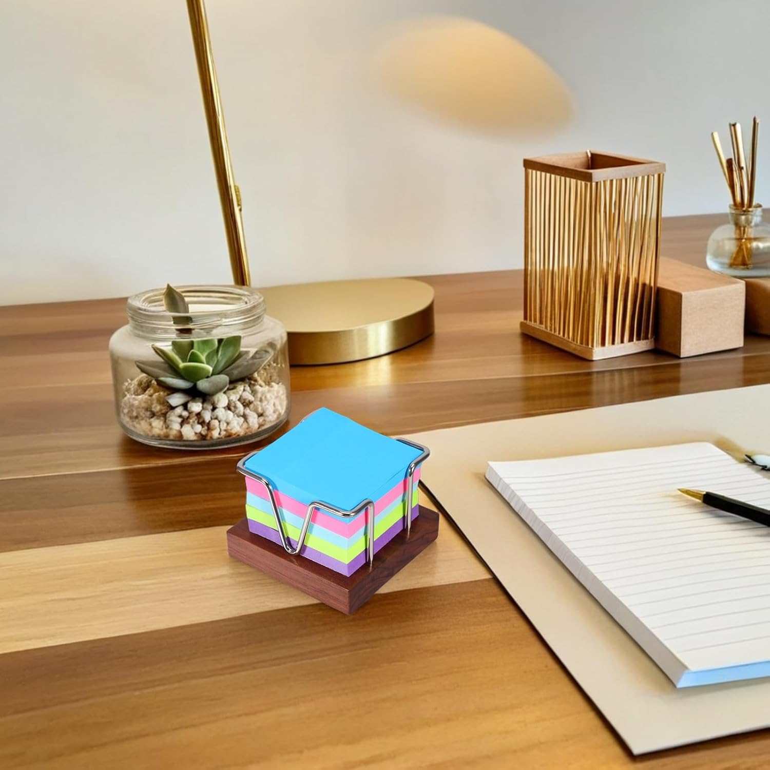 Large Capacity Wooden Note Pad Organizer with Spacious Storage Box and Modern Elegant Design, Black Desktop Office Organizer for Workspaces and Table Accessories