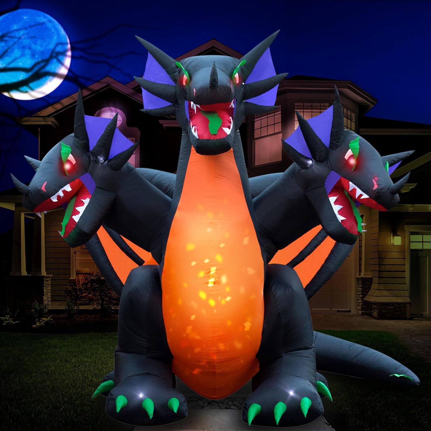 Holidayana Halloween Inflatables Large 10 ft 3-Headed Dragon - Inflatable Outdoor Halloween Decorations Blow Up Halloween Decorations for Yard, Lawn & Garden Internal Lights & Built-in Fan