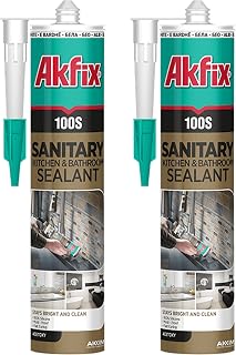 Akfix 100S Clear Silicone Caulk - Bath & Kitchen Sealer, Sanitary Applications, Water Resistant Silicone Sealant for Shower, Bathtub and Sink | 2 Pack, 9.5 Oz. Cartridge