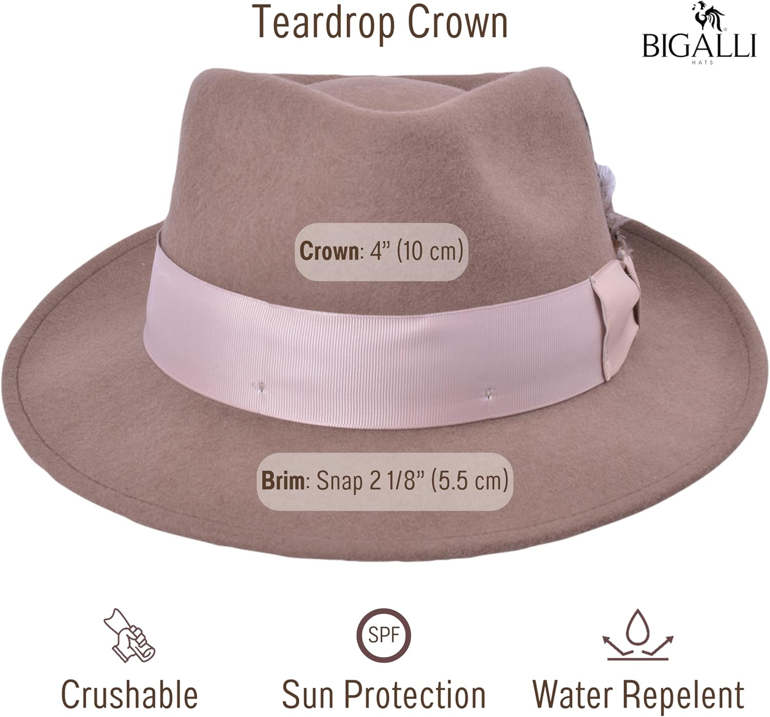 Quick Step Hat Wool Felt Fedora for Men Crushable Teardrop Matching Grosgrain Ribbon - Image 3