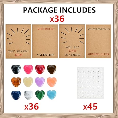 Miniatura 9 de Regalos para el día de San Valentín para niños, paquete de 24 tarjetas de San Valentín con piedras de cristal en forma de corazón, kawaii, tarjeta