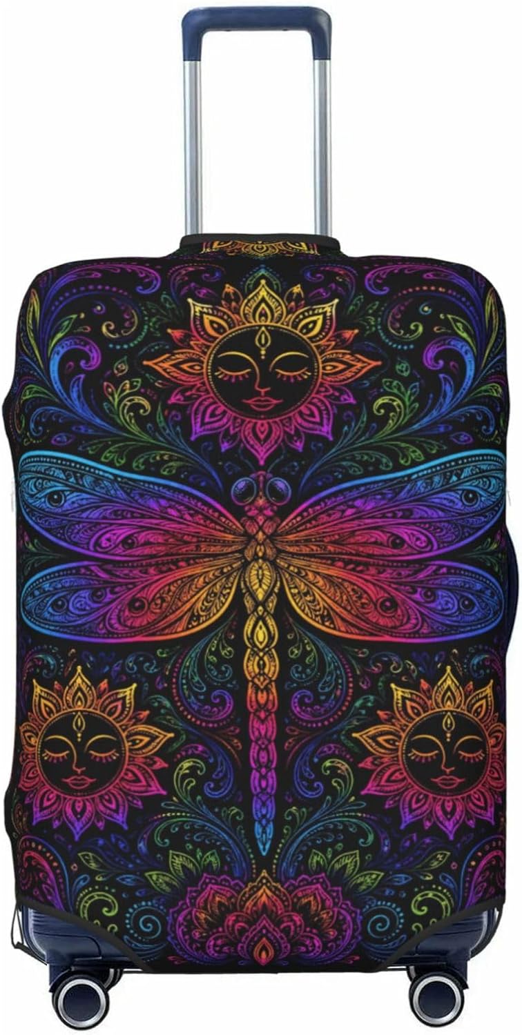 Travel Luggage Cover Protector Suitcase Cover Rainbow Dragonfly