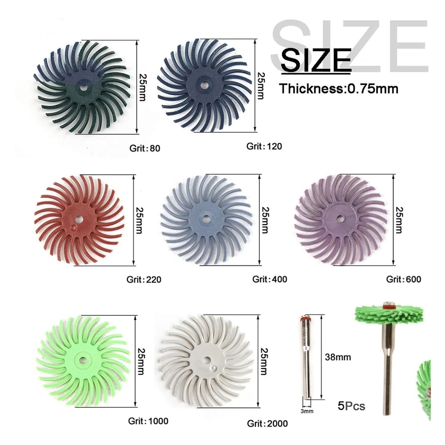 30/56PCS 1Inch Radial Bristle Disc Kit Abrasive Brush 2.35mm/3mm Shank Detail Polishing Wheel，Compatible for Dremel Rotary Tool Accessories(30pc Grit2000 Set,with 3mm Shank)