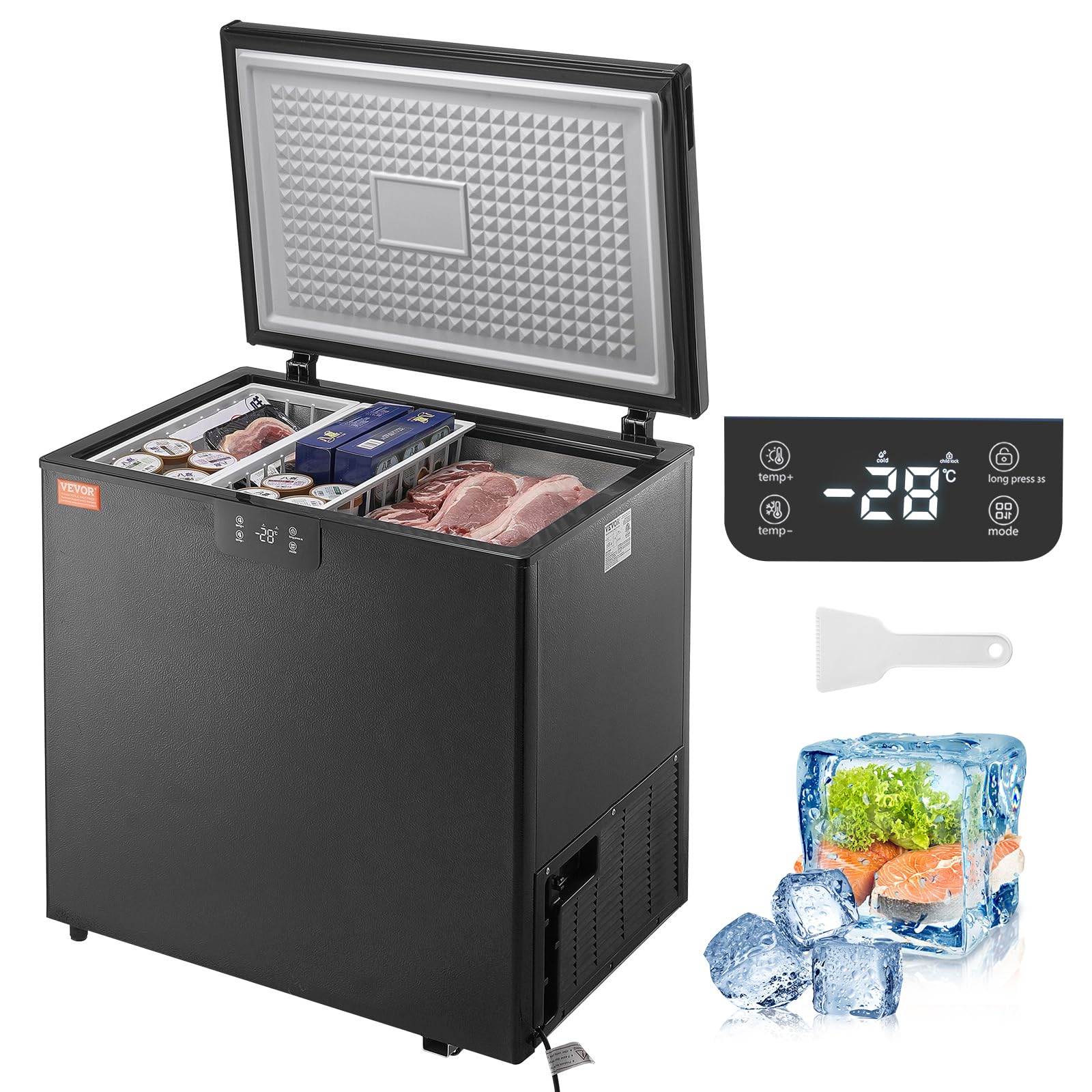 VEVOR Chest Freezer, 5.4 Cu.ft / 153 L Compact Deep Freezer, Free Standing Top Open Door Compact Freezers with 2 Removable Baskets & Adjustable Thermostat, Energy Saving & Low Noise, Black on Fridge.com