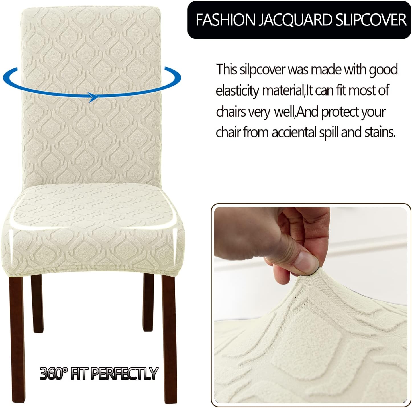 Kitchen Chair Covers Dining Chair Cover,Removable Washable Jacquard Parsons Chair Covers (Beige,Set of 4)
