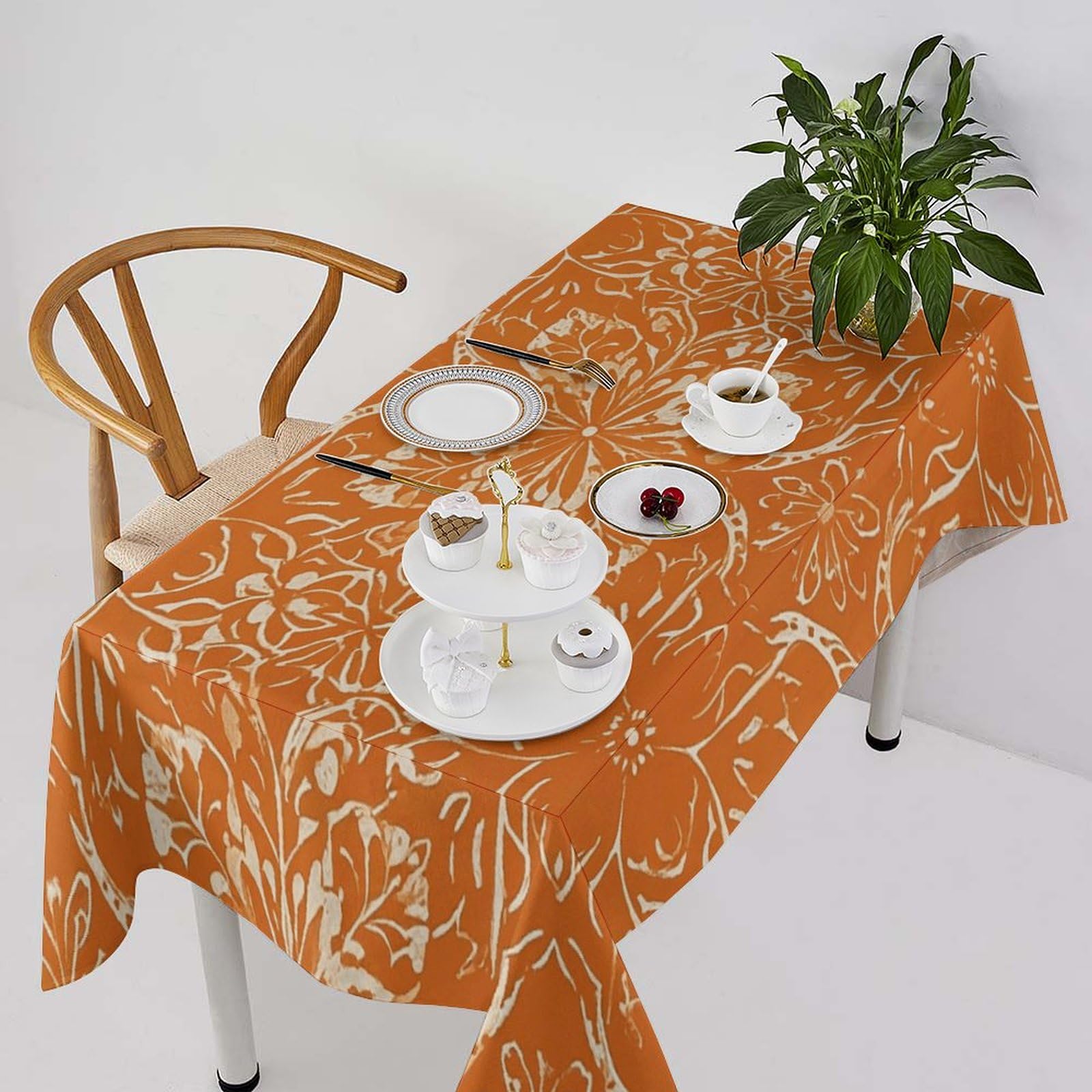 Nappe de table en lin imperméable orange lavable pour cuisine et salle à manger